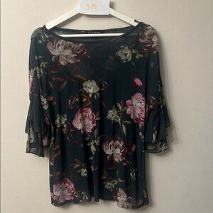Zac & Rachel Green and Pink Flutter Sleeve Blouse inner tank top size S